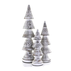 Cody Foster Decorative Folk Distressed Whitewashed Wood Trees, Set of 3